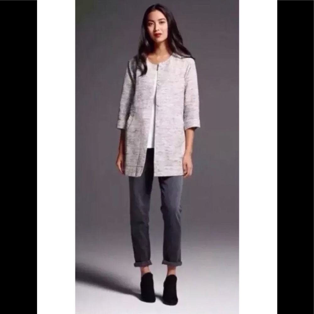 NWT Eileen Fisher Woven Cotton Jacket Ivory Black Sz L